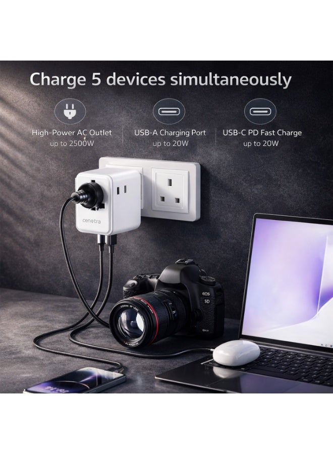 محول سفر عالمي بقدرة 20 واط، قابس شاحن سريع بتقنية USB-C PD GaN III مع 2 منافذ USB-C ومنفذ USB-A واحد للأجهزة اللوحية والهواتف – محول قابس دولي من النوع G/A/C/I للإمارات والمملكة المتحدة وأوروبا والولايات المتحدة وأستراليا - Image 4